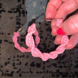 Macrame Hoop Earrings Pink